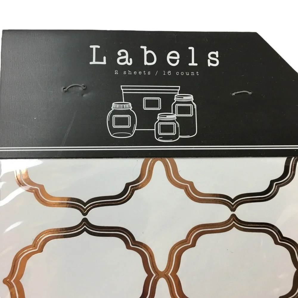 Jar Labels Copper Rose Gold Edge Organizing Labeling Pantry Crafts Gifts NWT